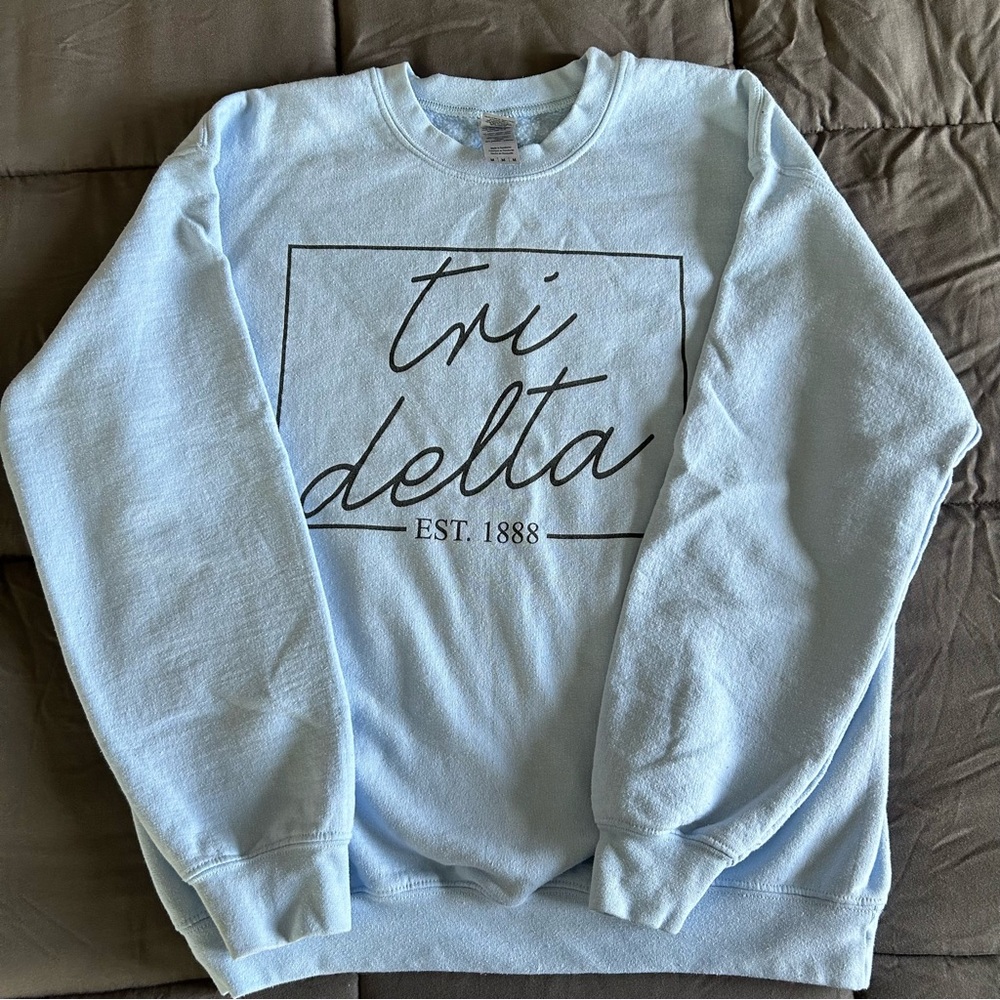 Tri Delta Est. 1888 Light Sky Baby Blue Crewneck Sweatshirt Soft Cotton Blend
